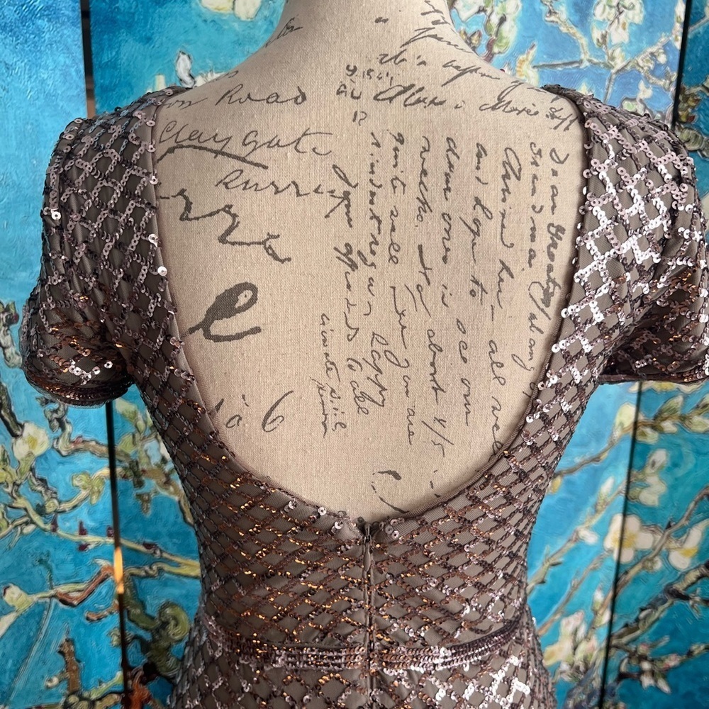 Sleek Rose Gold SZ 6 Aqua, Sequined Formal Gown. - Picture 11 of 16